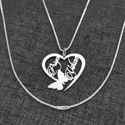 Personalised Name Silver Couple Name Butterfly