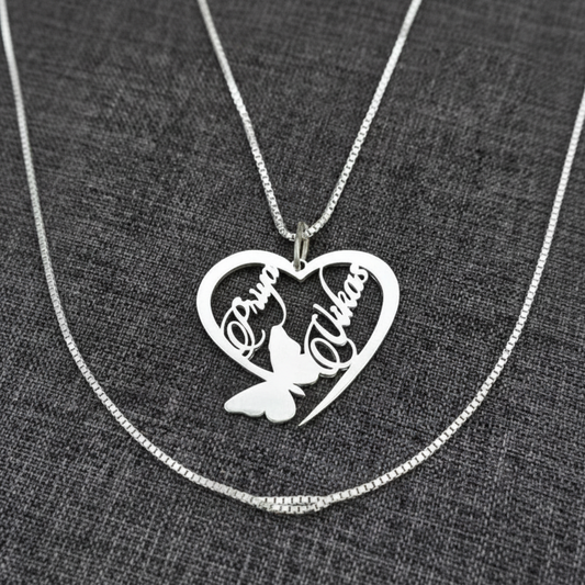 Personalised Name Silver Couple Name Butterfly