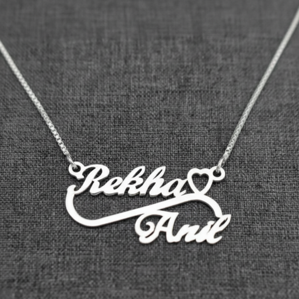 Personalised Name Silver Couple Name Heart