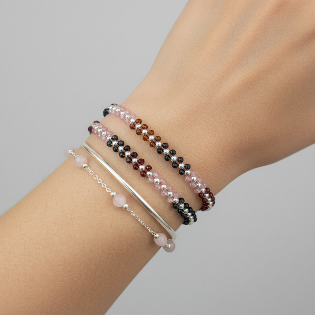 Silver Multi Colour Beads Bracelet