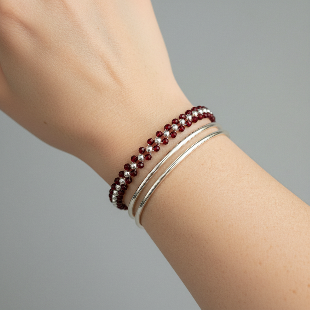 Silver Red Beads Nazariya Bracelet