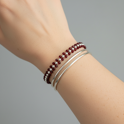 Silver Red Beads Nazariya Bracelet