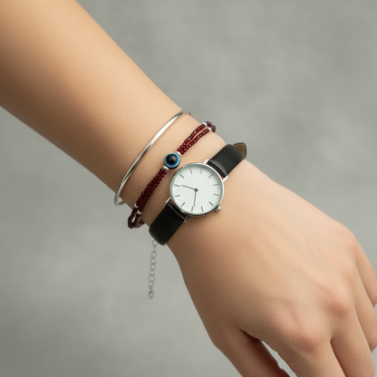 Silver Evil Eye Red Beads Nazariya Bracelet