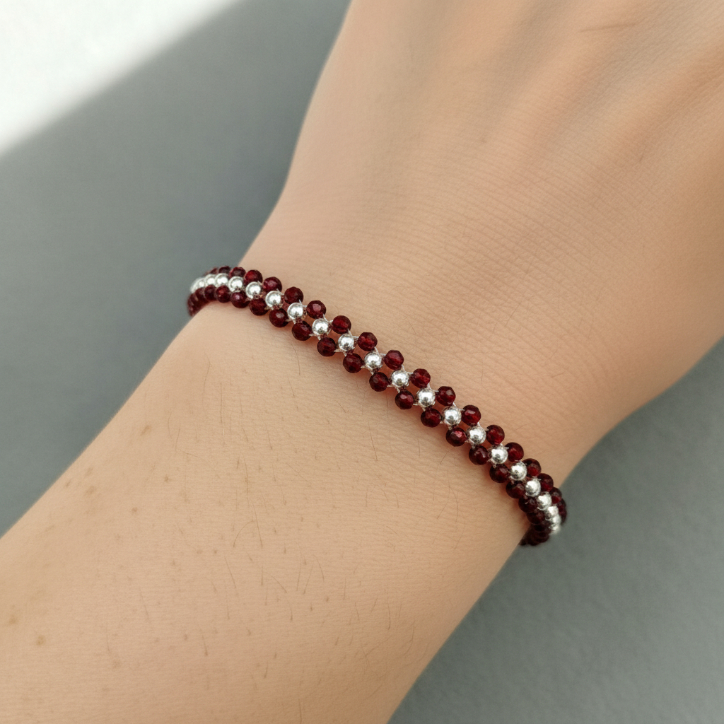 Silver Red Beads Nazariya Bracelet