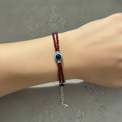 Silver Evil Eye Red Beads Nazariya Bracelet
